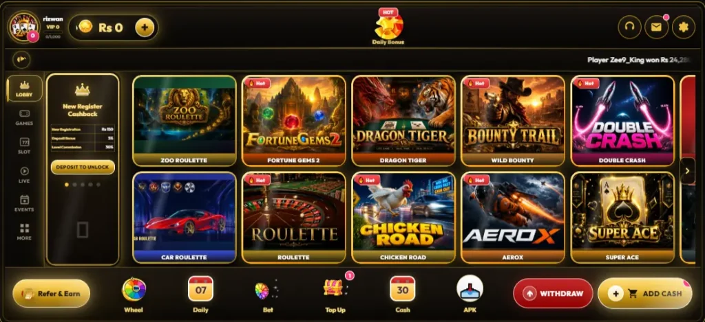 Zee9 Game dashboard